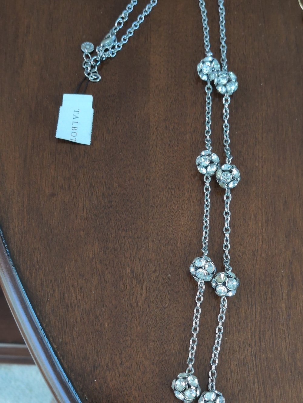 Talbots Silver Crystal Floral Station Necklace - Long & NWT